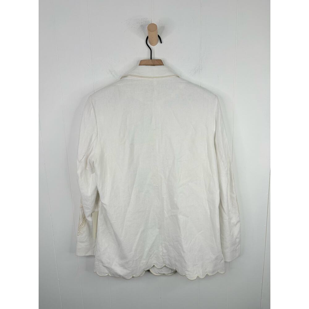 Joie | Linen Blend Embroidered Scallop Edge Blazer Jacket Small Ivory White - Picture 6 of 10